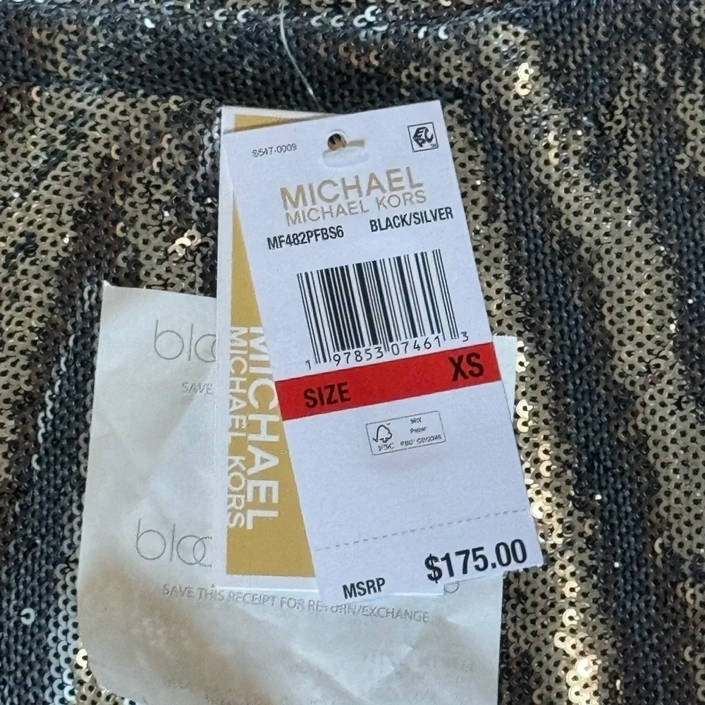 MICHAEL KORS Sleeveless Mock Neck Silver Ruched Silver Sequin Mini Dress Size XS
